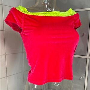 DesignWorks Neon Velvet Off Shoulder Y2K Raver Top M NWOT